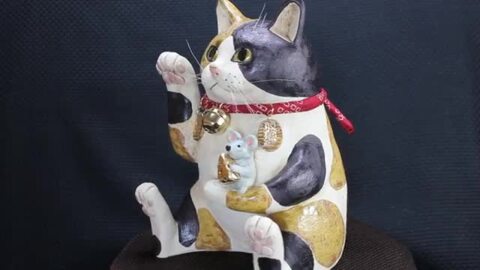 楽天市場】陶猫猫とねずみ三毛すみ田理恵 作ねこのやきもの猫 焼き物
