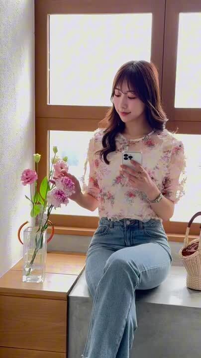 ヴィンテージ ブラウス お花柄 ひまわり 可愛い 透け感 レトロ オフホワイト 向日葵柄シアーブラウス[品番：IGAW0002155]｜axes femme