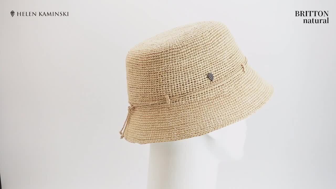 HELEN KAMINSKIベージュ ストローバケットハット リボン付き HELEN