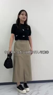 ◆上品×脚長効果◆【HERMES】Wストレッチコットン スカート 黒 ウォッシャブル】スカート 膝丈フレアー 2WAYウォッシャブル 黒