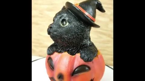 楽天市場】ハロウィン 猫の置物 黒猫 雑貨 飾り付け かぼちゃ クロネコ 