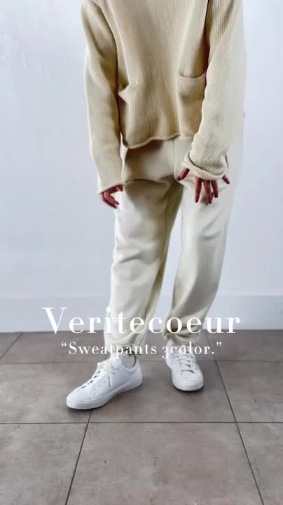 Veritecoeurヴェリテクール　オーガニックスウェットパンツ　ウエストゴム Veritecoeur ヴェリテクール｜ユニセックススウェットパンツ WHITE