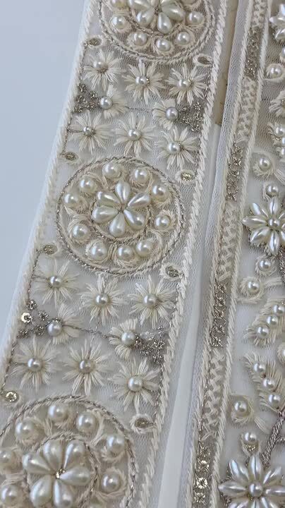 楽天市場】約4.5cm幅 パール付きチュールリボンレース インド