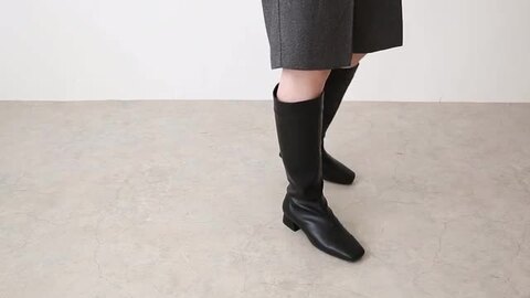 【3CM]フラットヒールベーシックロングブーツ 厚底ブーツ 選べる長さ ロング ショート ブラック カジュアル