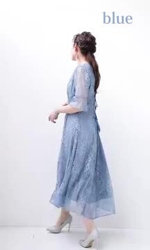 ❤︎‬大人気❤︎ 新品 ハイウエストレースワンピース オケージョン ブルーグレー Ｍ ❤︎大人気❤︎ 新品 ハイウエストレースワンピース