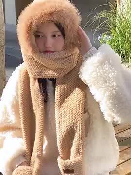 Misha&puff マフラー 帽子 フード AQUADOLL マフラー フード付 ケーブル編み かわいい 秋 冬 防寒