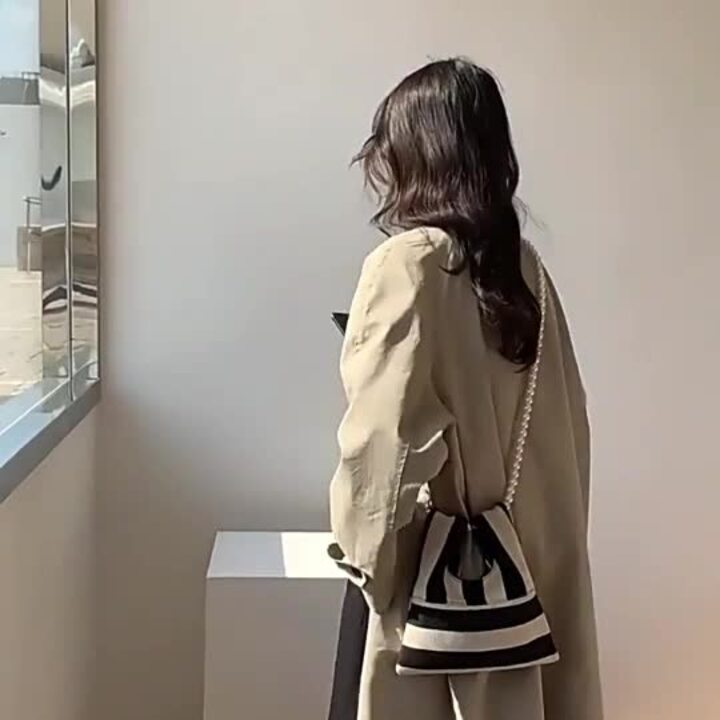 楽天市場】ニットバッグ ストライプ レディース ショルダー