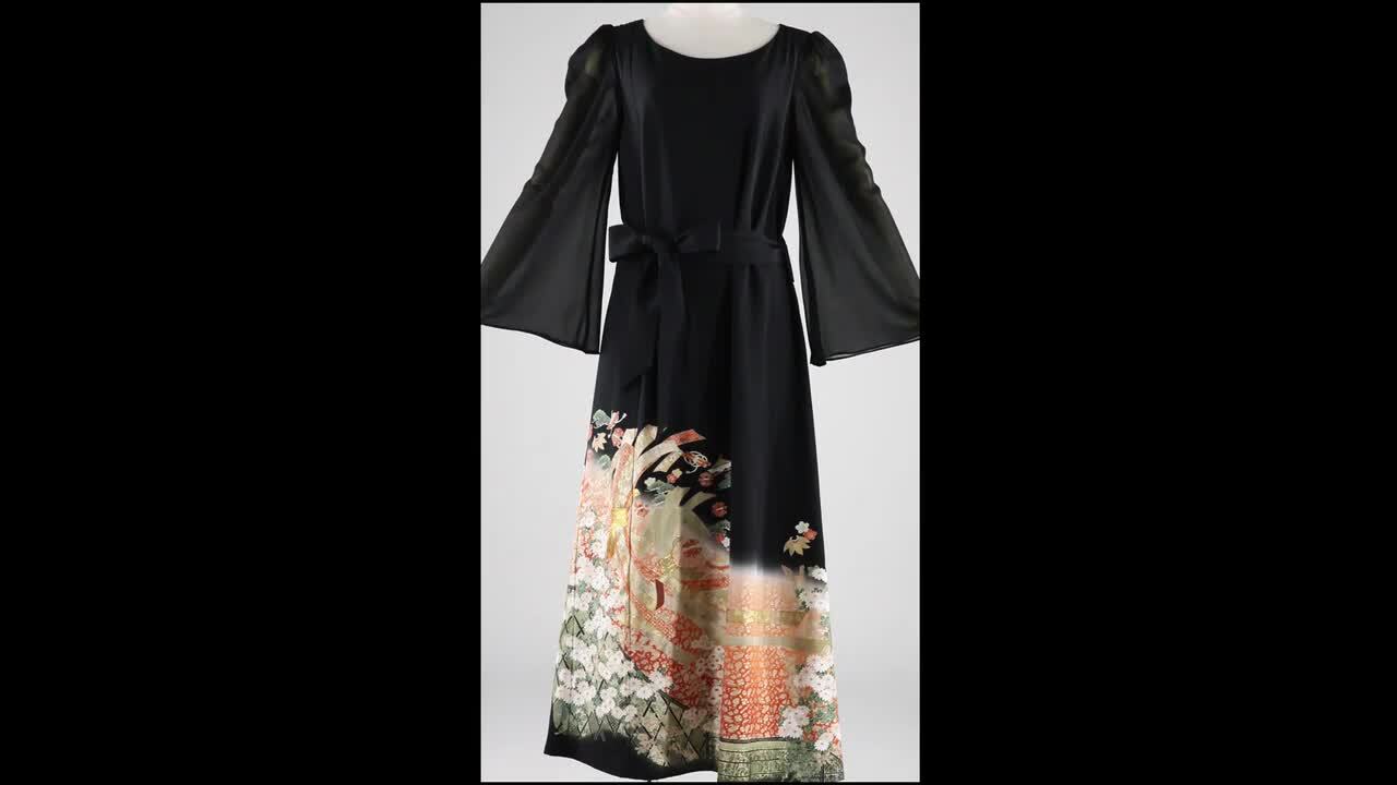 一点物 着物リメイク ワンショルダードレス kimono dress 黒留