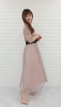 〖新品〗ハイネック シースルー フレア ドレスワンピース M 総レース ピンク 新品〗ハイネック シースルー フレア ドレスワンピース M 総