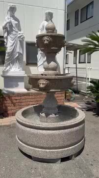 ライオン彫刻の噴水置物 楽天市場】【一点もの】天然石 彫刻 ライオン 三段噴水 高さ