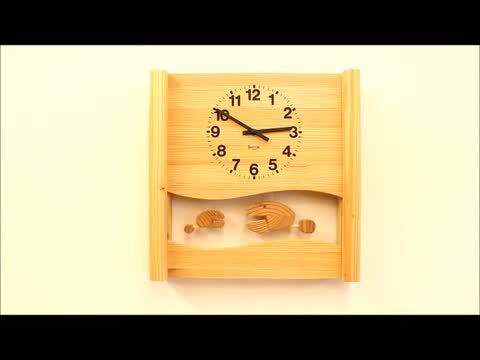 KICORI 掛け時計 置き時計 サカナとネコ KICORI ネコの親子の時計 木の