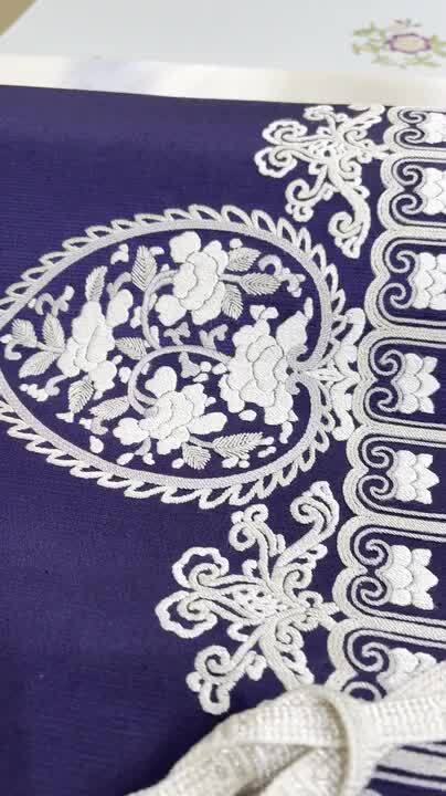 ys6768466; 手織り紬変わり横段に花々模様刺繍名古屋帯 ( 日本製 名古屋帯 麻 刺繍入り) お仕立て上がり洗える