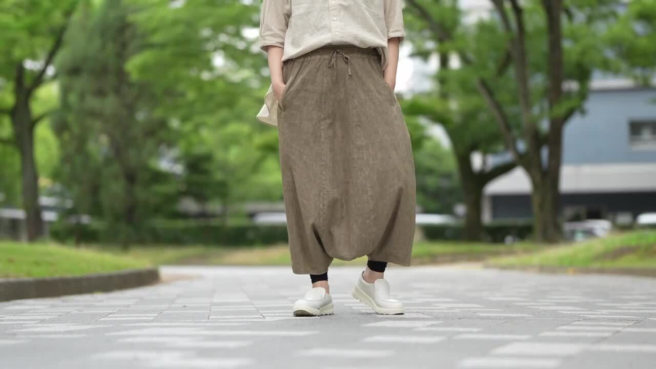 慈雨　グレージュサルエルパンツ 綿麻 ワイド サルエルパンツ #Pant388 | BOTTOMS/ボトムス