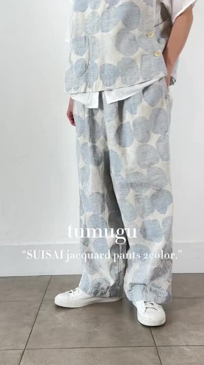 tumugu: 綿麻幾何学柄ジャガードパンツ gray tumugu:（ツムグ） | 綿麻幾何学柄ジャガード パンツ