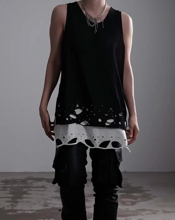 CIVARIZE クラッシュ加工 レイヤード アシメタンクトップ 46 赤黒 楽天市場】
