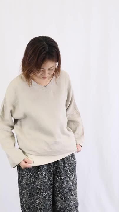 楽天市場】リネン プルオーバー 長袖 ichi 麻100 vネック