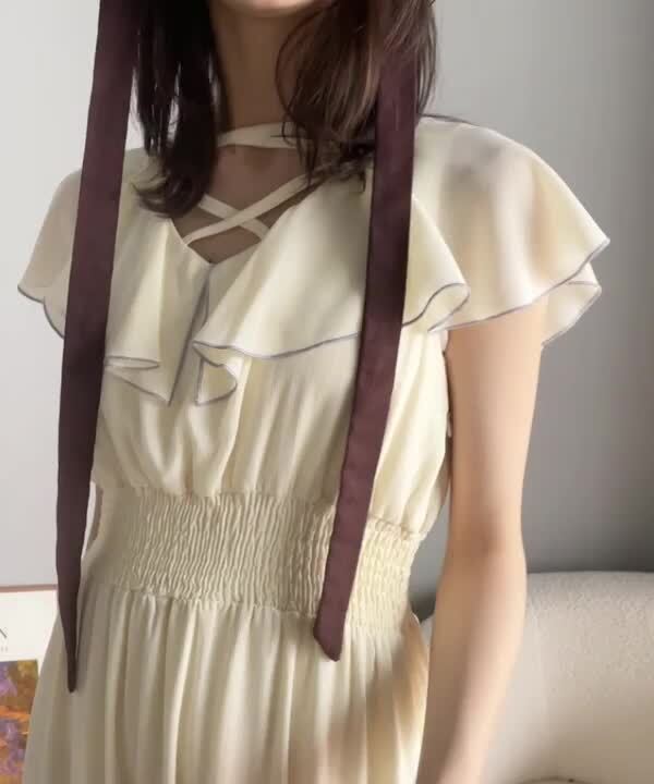 フリル 袖なし ワンピース ミディ 刺繍 パーティー ティーパーティー刺繍ワンピース | レディース服・レディース