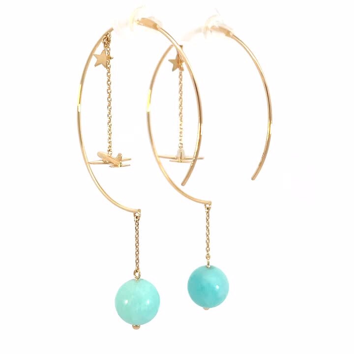 STAR JEWERY K18 フープピアス 飛行機 クリアストーン チェーン STAR