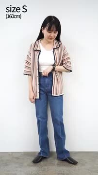 JOHNBULL（ジョンブル） すかしストライプニットポロカーデ / レディース トップス 半袖 かぎ編み 綿 コットン Johnbull JOHNBULL（ジョンブル） すかしストライプニットポロ