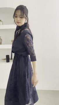 結婚式ドレス　パーティドレス　ネイビー　フラワー　リボン ニアナ niana 刺繍レース切り替えプリーツロング 結婚式