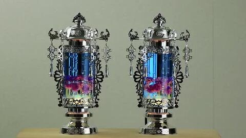 盆提灯 霊前灯 バブル灯ブルー ヨーラク付 5号 (一対) 【新品・未使用