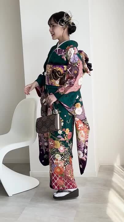 訪問着フルセット　着物　正絹　緑　鳳凰　花　G11 レンタル】 訪問着 レンタル 19点フルコーディネートレンタル