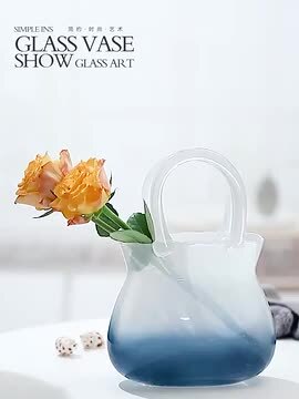 フラワーベース 花瓶 カバン 鞄 bag ガラス 硝子 ガラス フラワーベース バッグ型 花器 透明 気泡入り 手作り