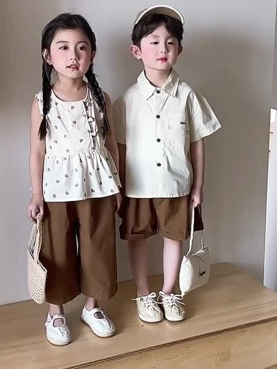 キッズ服 キッズ 男の子 女の子 きょうだいお揃い 韓国 花柄 半袖シャツ