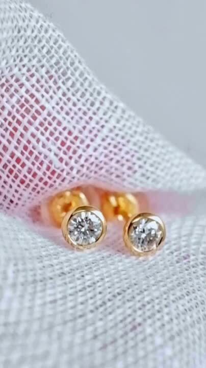 楽天市場】K18 ダイヤモンド ピアス 一粒 Bezel（ベゼル） 0.2ct