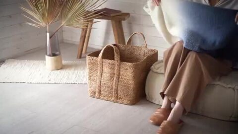 麻かご かご バスケット 持ち手付き ジュート 麻 Mサイズ 約 W 26cm D