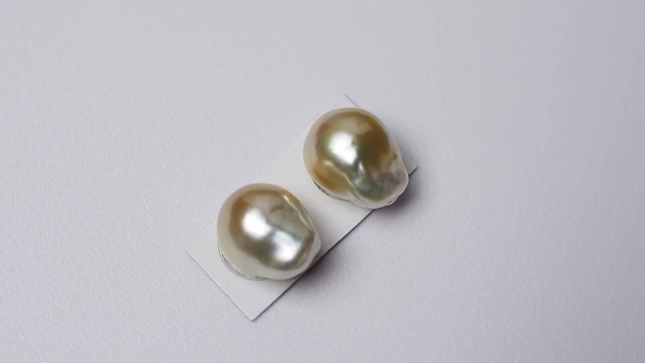 K18  南洋真珠バロックピアス K18 南洋真珠 特選 バロック ピアス 12×15mm ゴールド&シルバー