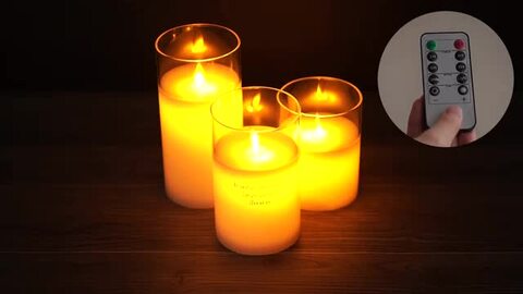 LEDキャンドル 3個セット×10箱（計30個）【結婚式など】ミラーセット可 蝋製 LED キャンドルライト 3本セット リモコン付き グラス入り