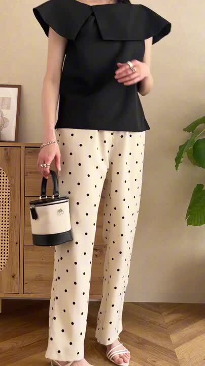 ＊新品＊リボン紐付き*ドット柄ストレートパンツ　大きいサイズ　レディース 楽天市場】ドット柄（サイズ（S/M/L）L）（パンツ｜ボトムス
