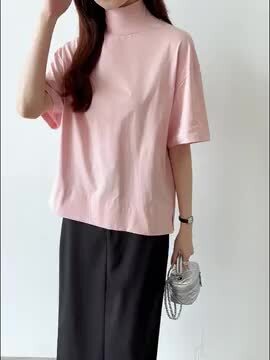 韓国 タートルネック トップス 半袖 モード ボックスロゴ 大人 半袖 Tシャツ BOXロゴプリント クルーネック トップス クルー