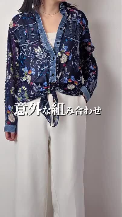 【レミレリーフ】日本製 リネン ペイズリー柄 シャツ M 長袖 ビーズ装飾 レミレリーフ】日本製 リネン ペイズリー柄 シャツ M 長袖