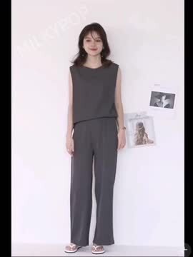 ノースリーブ セットアップ ワイドパンツ 体型カバー nr9536 ノースリーブ セットアップ 体型カバー ワイドパンツ hr9536