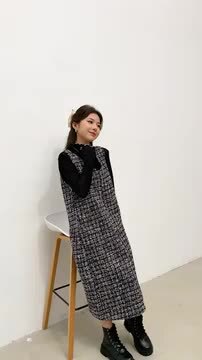 ジャンパースカート 大人 ワンピース レディース 春秋 ロング 膝丈 上品 ジャンスカ クルーネック ノースリーブ ツイード風 通勤 オフィス OL レイヤード 重ね着 wx-di-118-01.jpg