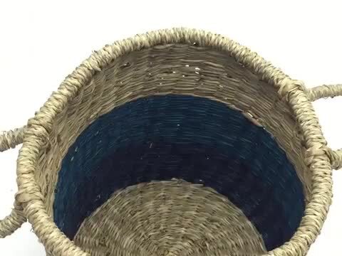 楽天市場】かご バスケット 収納 持ち手付き 丸型 シーグラス製