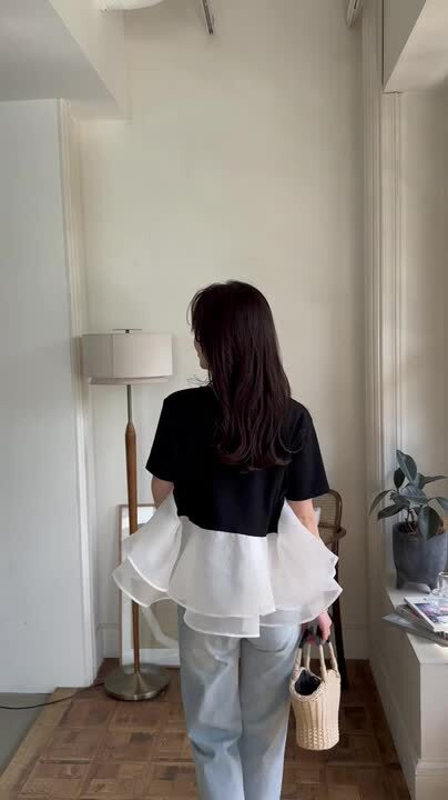 楽天市場】オーガンジードッキングペプラムTシャツ [C7460