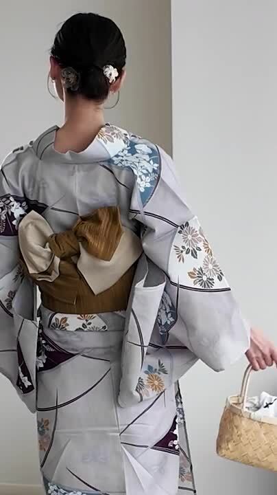 ゆかたんさん専用 高級変わり織 浴衣2点セット ( ゆかた・帯 ) 墨と灰青ぼかし縞