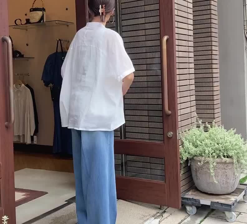 楽天市場】カフネ（cafune）リネンコットン 半袖 バンドカラー