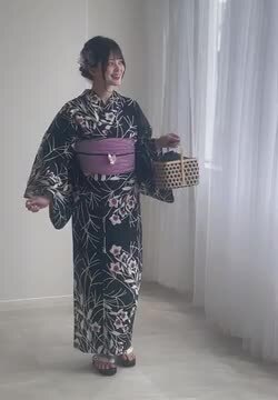 j16.1  注染浴衣　綿　手縫い 注染浴衣生地 綿麻 流水紫陽花菊文 生地販売なら都香庵