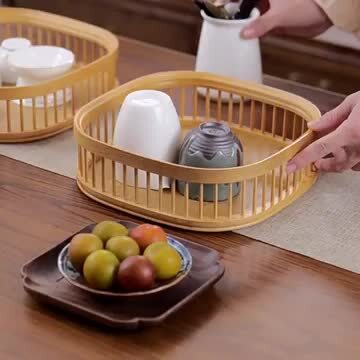 お盆 トレー 木製 竹製 取っ手付き 角型 卓上 和風 シンプル