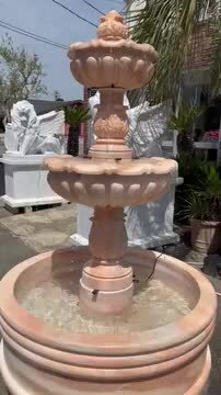 楽天市場】一点もの 天然石 大理石 彫刻 大三段噴水 ピンク 高さ