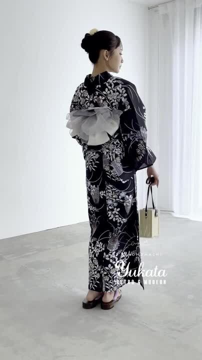 ◆大人ゆかた◆糸菊花火涼し黒浴衣◆どなたでもお似合いになる古典シンプル柄◆高級 ◇大人ゆかた◇糸菊花火涼し黒浴衣◇どなたでもお似合いになる