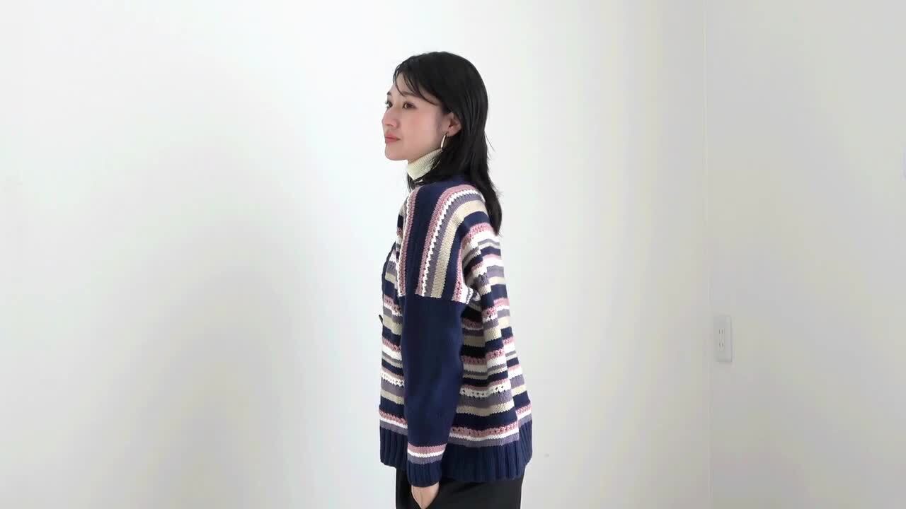 本日24時まで値下　トリムボーダーカーディガン　ピンク 楽天市場】【 編み図公開 / 作品 】224W-05 ボーダー柄の