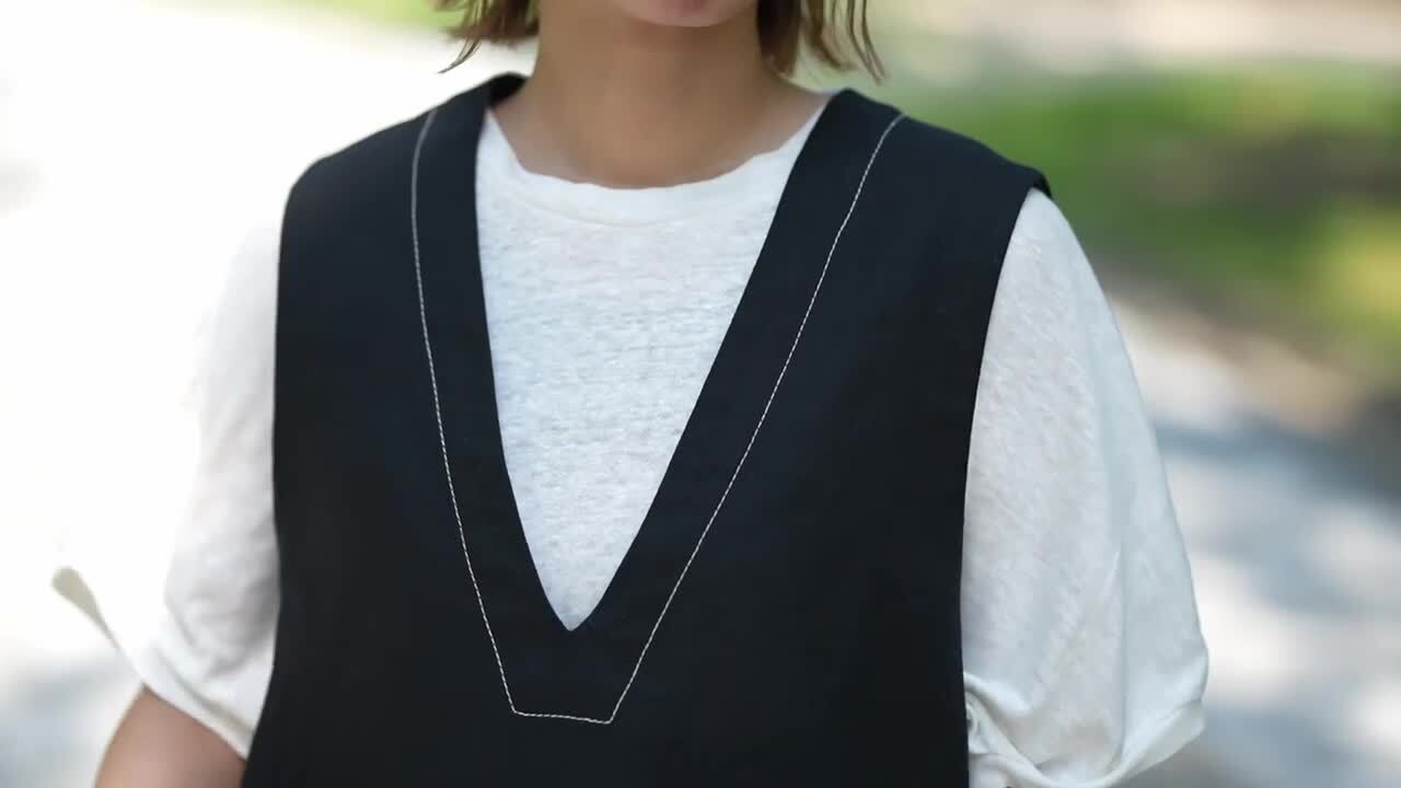 ミディウミ　リネンコットンベスト　ブラック 新品未使用】MidiUmi コットンリネンベスト黒
