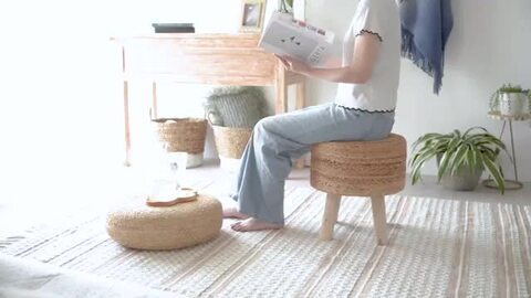 楽天市場】スツール ラウンド 円形 ジュート 木製脚 座面高 約