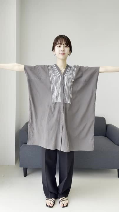 楽天市場】綿クレープ刺繍前開きチュニック 【メール便可/ma1.5