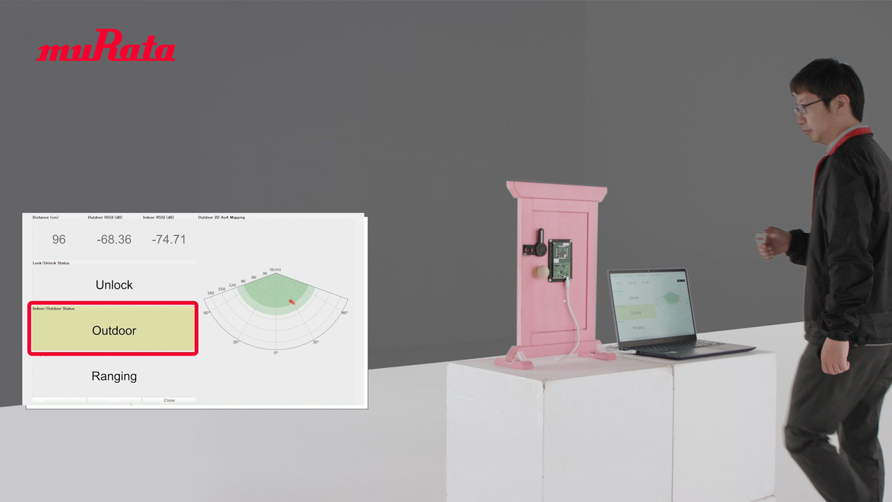UWBモジュール　ドアからの位置検知デモンストレーション